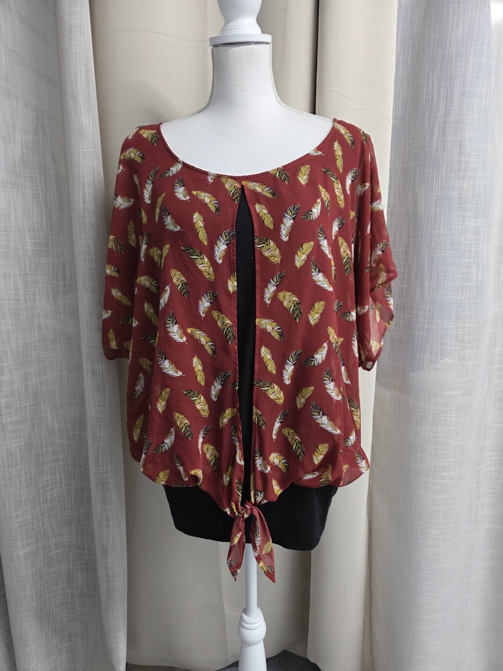 Alyx Rust Feather Blouse Bohemian Autumnal Earthy Size 3X